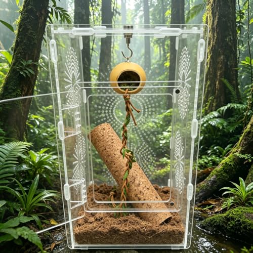 Magnetic Jumping Spider Hide, 2 Pack Spider Hideout with Strong Magnets Hide with Hook & Climbing Rope, Natural Looking Spider Hide Jumping Spider Accessories for Tarantula Enclosure