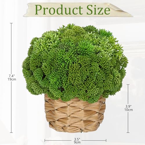 Briful Succulent Plants Artificial Small Faux Succulents Arrangement in Woven Basket Fake Silk Plants Indoor for Home Office Table Centerpiece Shelf Bathroom Decor - color: Green-small Rattan Basket