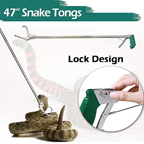 IC ICLOVER 47 Inch Snake Tongs+Animal Handling Gloves, Heavy Duty Standard Reptile Snake Tongs Grabber Catcher, Snake Bite Proof Gloves Kevlar Reinforced Leather Padding Palm&fingers, Anti Bite-16inch