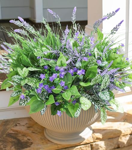 Starttag Artificial Bunches Greenery Plants Fake Plastic Leaves with Stems UV Resistant Outside Faux Plants Bushes for Outdoor Patio Garden Front Porch Yard Decor - color: Mix-2