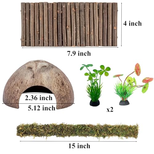 Mechpia Hermit Crab Accessories, Hermit Crab Climbing Toys Bendable Bridge Coconut Shell Hideout Hut Plants for Reptile Amphibians Supplies