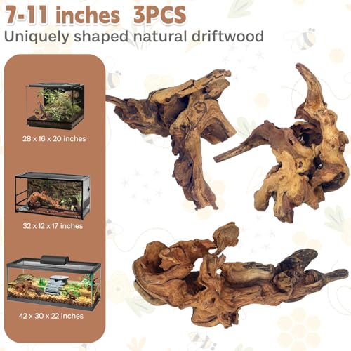 PINVNBY Natural Driftwood for Aquarium Decor Fish Tank Decorations Reptile Decor Driftwood Decor, 3 Pieces 7"-11" Assorted Driftwood Branch - size: L: Mopani Driftwood (7-13 inches/3 Pack)