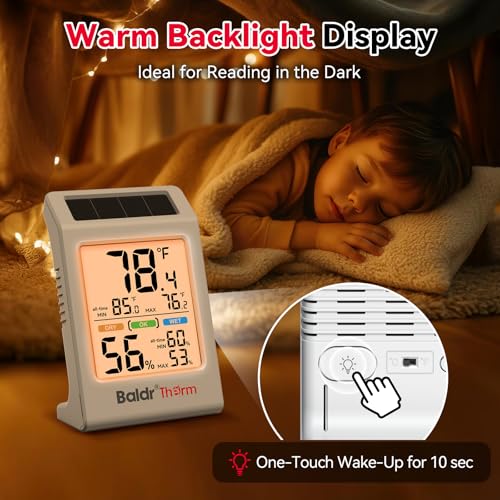 Room Thermometer Indoor, Humidity Meter, 2026 Upgrade Backlit Digital Humidity&Temperature Monitor | Solar Powered | MAX MIN Record | 3.2", for Home, Office, Greenhouse, 1Pack - color: Orange 1Pack