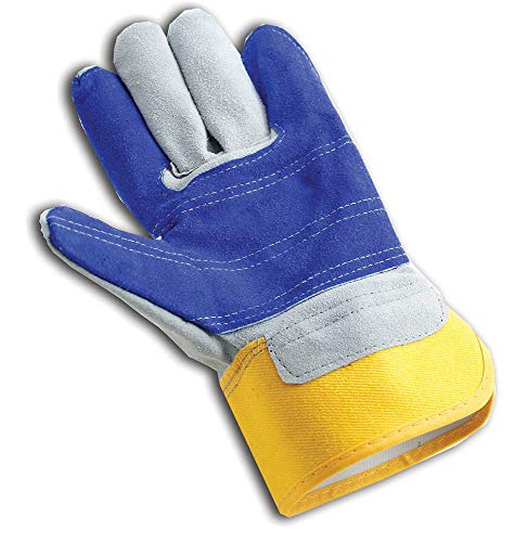 Galeton 2412-L, Tiger Cat Premium Leather Double Palm Gloves Safety Cuff, Large, Yellow and Blue (Pack of 12)