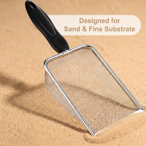 Chedin Stainless Steel Mesh Litter Scoop,Fine Mesh Metal Cat Litter Scooper with Non-Slip Handle,Reptile Sand Sifter for Cat Litter Box & Reptile Terrarium Waste