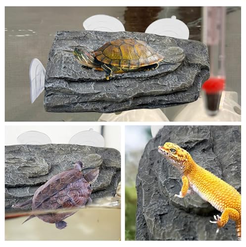Turtle Floating Basking Platform Terrace Turtle Basking Platform with 3 Suction Cups Resin Turtles Basking Rock Float Resting Terrace for Frogs (Grey) - color: 【Grey】