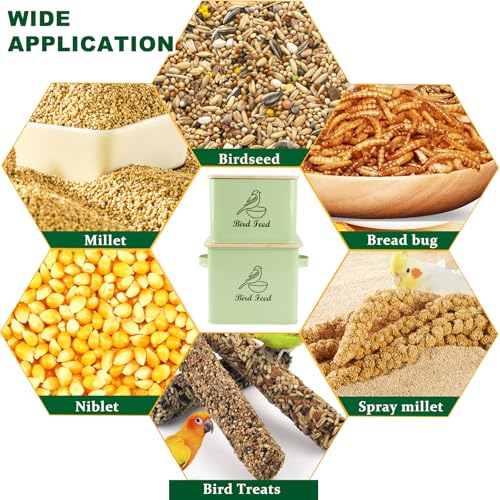 Bird Seed Storage Container Set of 2,10LB Bird Food Container-Green | Metal Bird Seed Container with Bamboo Lids, Airtight Wild Bird Seed Tin for Storing Sunflower Seed-Squirrel proof - color: Green(Bird Feed)