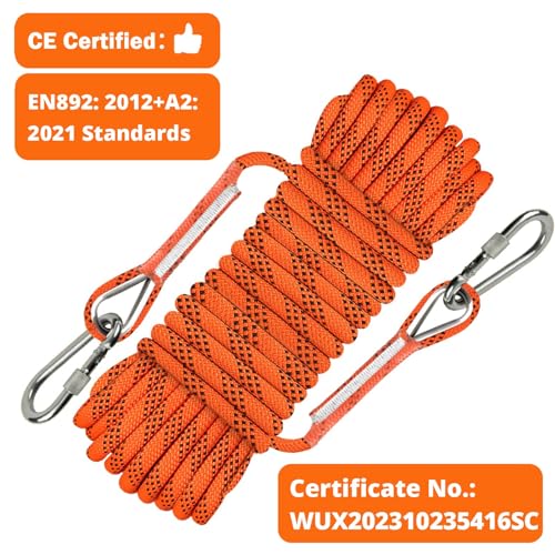 AOLEBA 10.5 mm Static Climbing Rope 10M(32ft) 20M(64ft) 30M(96ft) 50M(160ft) 70M(230ft) Outdoor Rock Climbing Rope, Escape Rope Ice Climbing Equipment Fire Rescue Parachute Rope - color: Camo Orange, size: 32ft