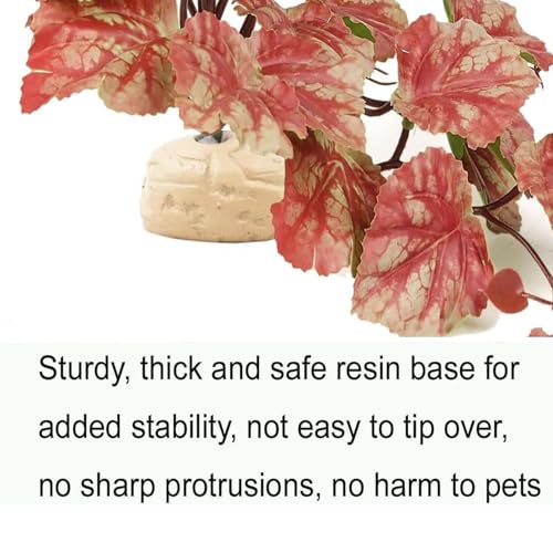 Reptile Plants for Terrarium, Habitat Decor,Artificial Plants | Fake Reptile Plant with Base for bearded dragon Gecko Lizard Snake,Tank Enclosure Accessories-Pink heuchera - color: Pink Heuchera Micrantha
