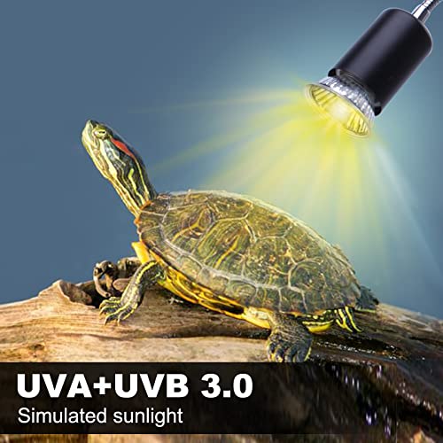 Reptile Heat Lamp, UVA UVB Light for Aquarium Turtle Tank, with 2 * 50w Basking Bulb and 360° Swivel Clamp Stand for Tortoise, Snake, Frog, Lizard, Cockatoo, Chameleon. Halogen, Yellow Light - color: Lamp Holder B+2 Bulbs