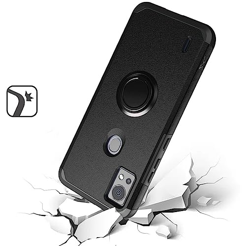 for AT&T SL112A 6782D / Cricket SL112C Shockproof Ring Stand Hybrid Cover Phone Case + Tempered Glass + Extreme Band + Stylus Pen + Pry Tool (Black) - color: Black