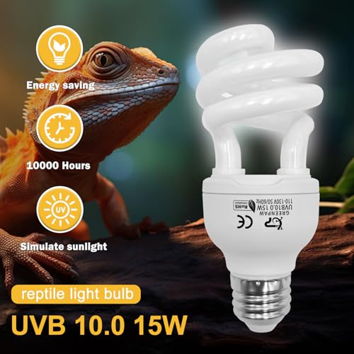 UVB Reptile Light, 10.0 15W UVA UVB Light for Reptiles, Spiral Compact Fluorescent UVB Bulb for Bearded Dragons Tortoise Lizards and Snakes - size: 5.5 in 10.0