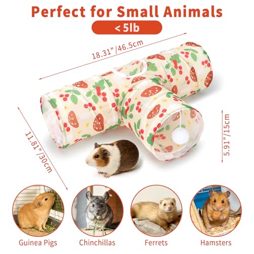 Rypet Guinea Pig Tunnel Hideout 3-Way Collapsible Small Pet Tubes, Cherry | 3 Way Design for Exploration, Collapsible for Easy Storage, Built-in Play Ball, Hiding & Resting for Hamsters Ferrets - color: Cherry