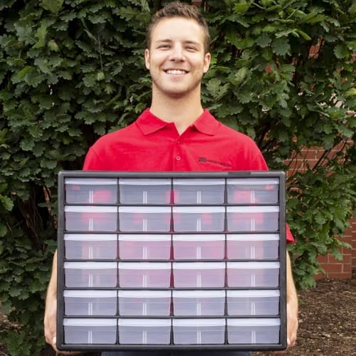 Akro-Mils 24-Drawer Plastic Storage Cabinet, 20" W x 6" D x 16" H, Black | Plastic Cabinet w/ Drawers for Garage Organization, Beads, Building Bricks Storage, Teacher Toolbox, Makeup Organizer, 10124 - color: Black, size: 24 Drawer, style: 1 Pack