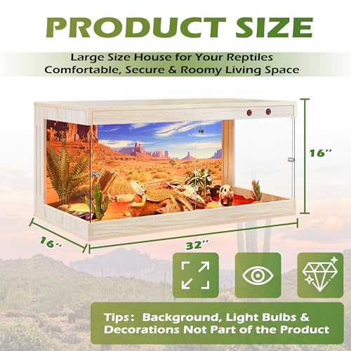 Royxen Reptile Enclosure,36 Gallons Reptile Tank with Wooden Top and Lockable Design,Tempered Glass Bearded Dragon Tank for Lizard Gecko Habitat (Oak,32" Length) - color: Oak, size: 36 Gallons,32" Length