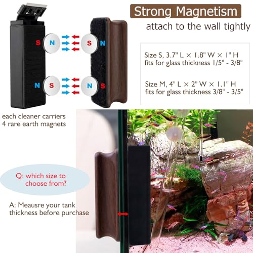 hygger Aquarium Strong Magnetic Cleaner Algae Magnet Cleaning Tool with Scraper Floating Brush for Fish Glass Tank M - style: For 3/8" to 3/5" thickness Glass Tank