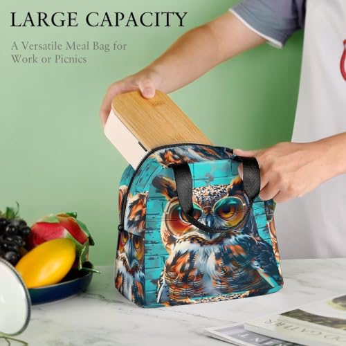 Funny Owl with Sunglasses Lunch Bag for Women Men | Insulated Lunch Box Leakproof Food Meal Containers Reusable Foldable 6L Capacity Lunch Tote Bags for Work Picnic Travel - color: Style 6