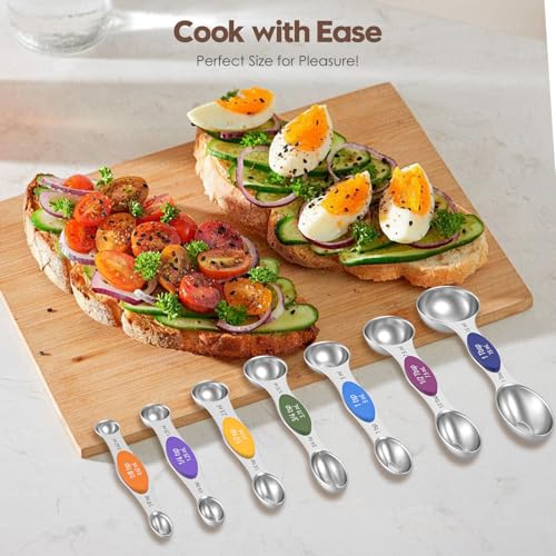 Magnetic Measuring Spoons Set with Measurement Markings | Colorful | Heavy duty 304 stainless steel spoons with strong N52 magnets & triple measurement markings for easy nesting & cleaning. - color: Magnetic Measuring Spoons Set - Colorful