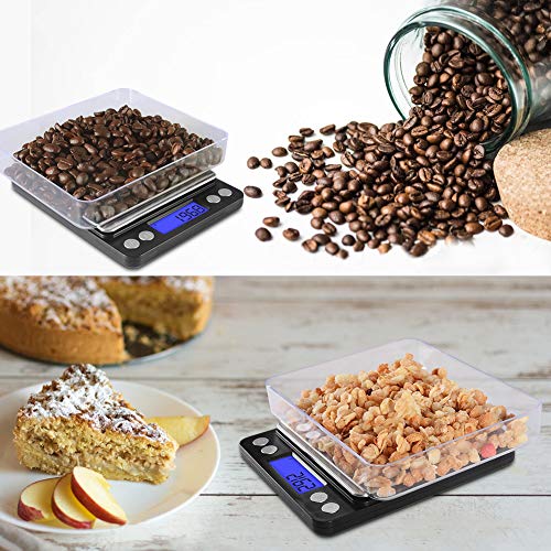 Fuzion Small Gram Scale 3000g, Digital Kitchen Food Scale, Gram and Ounce | 0.1g Accuracy, 6 Modes, 2 Trays Included, LCD Display, Tare, Piece Counting, For Food, Coffee, Cooking, Herb, Reptiles, Coins - color: Black