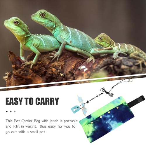 HANABASS Portable Lizard Carrier Sling with Adjustable Reptile Leash, Blue Reptile Carry Bag for Outdoor Travel and Pet Lizard Transport