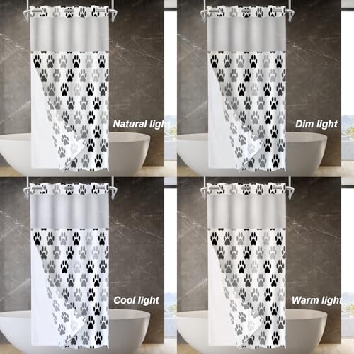 Black Animal Paw Cat Dog No Hooks Shower Curtain with Snap in Liner Set, Colorful Paw Prints Tub Curtainn Mesh Top Window & Magnetic Hem Waterproof 35.5X74 Inch - color: Animal Dog Black, size: 35.4"W x 74"L (Pack of 1)