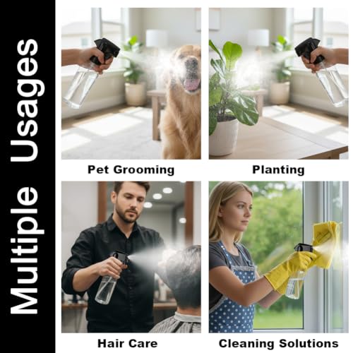 12oz Continuous Mist Plastic Spray Bottle 1 Pack All Purpose | Continuous fine mist, leak-proof, reusable for hair, plant care & household cleaning - color: Clear-1pcs