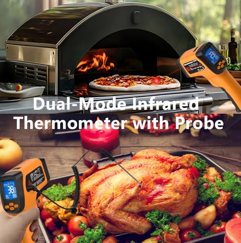 -58°F to 1472°F Infrared Thermometer Gun, 12:1, K-Type Probe | Surface & Internal Temperature Reading,Humidity & Ambient Temperature Display,Ideal for Cooking, BBQ & Home Repairs - color: Yellow/-58°F to 1472°F and -58°F to 572°F