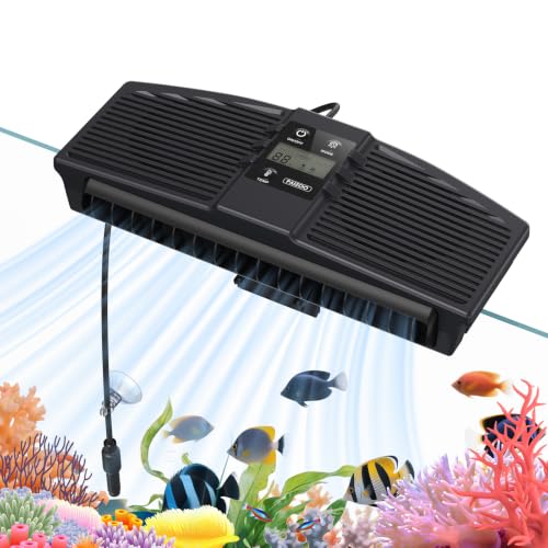 PAIZOO Aquarium Chiller Fan with Temp Probe & LCD Display, Cooling 3-7℉, 7W | Auto Temperature Control, Set Range 50-99℉, Real-time Temperature Display Aquarium Fan for Axolotl Freshwater Saltwater Tanks - size: PZBC-2