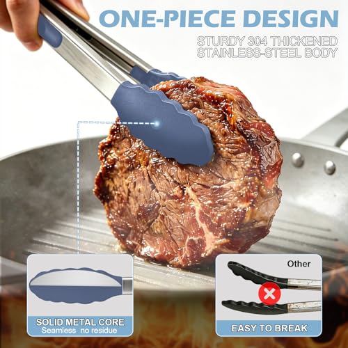 Stainless Steel Kitchen Tongs with Silicone Tips, Locking Grilling Food Tongs, 9" and 12", Set of 2 Blue - color: 2pack Blue