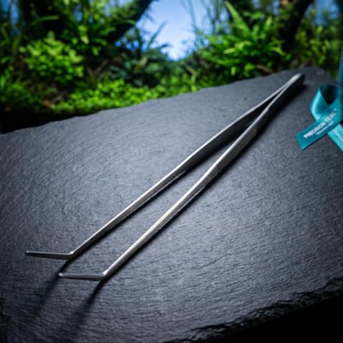 1 Pc 18.5 Inch Extra Long Curved Stainless Steel Aquarium Tweezers - Feeding Tongs for Fish Tank, Terrarium, Aquascaping, Reptile Snake (Silver)