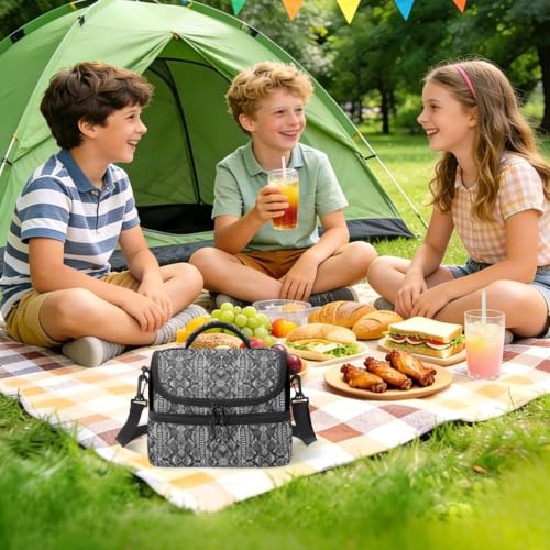 Emelivor Snake Scale Insulated Lunch Bag Container Tote for Student | 8L Double Deck,Large Lunch Box with Shoulder Strap,Thermal Meal Prep Cooler,Suitable for School Work Picnic Office Travel