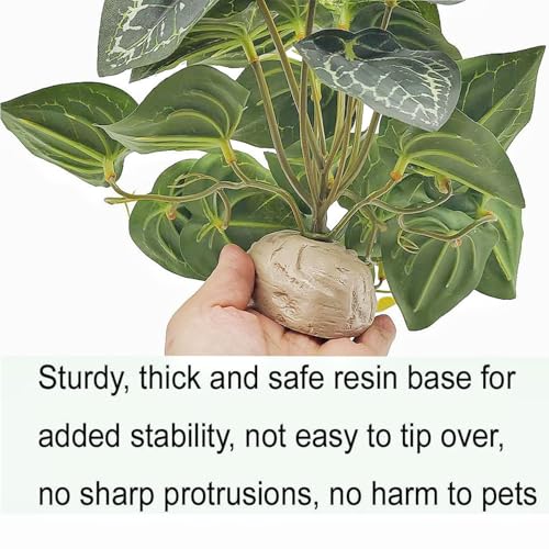 Fake Reptile Plants for Terrarium,Habitat Decor,Artificial Plant | Reptile Terrarium Decor,Fake Plants with Base for Bearded Dragon Gecko Tortoise Snake Tank Accessories-Monstera - color: Anthurium Crystallinum
