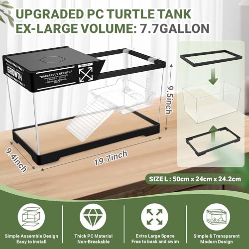GOZILLA Aquatic Turtle Tank+Lamp+Filter Kit, Upgrade PC Turtle Tank Kit with Adjustable 360°Lamp & Filter,Reptile Habitat Lid,Hanging Platform for Small Reptiles.(19.68× 9.52× 9.44''/Large-Black) - color: LARGE-BLACK