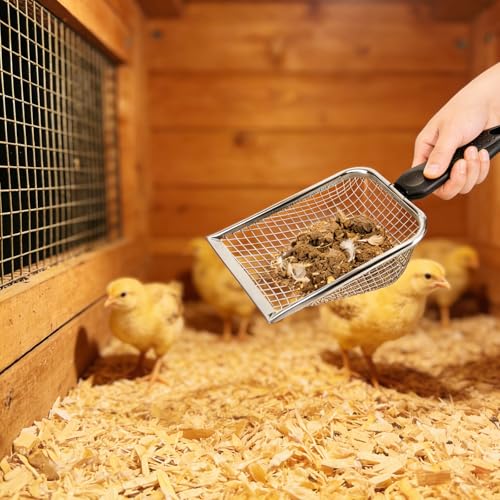 2 Pack Chicken Poop Scooper for Coop, Mesh Sifting Shovel 3.8mm 5mm Holes | 4" Metal Chicken Coop Rake and Scoop Cleaning Tool, Scooper Shovel for Sifting Sand, Litter, Chicken Supplies - size: 4" 2 Set