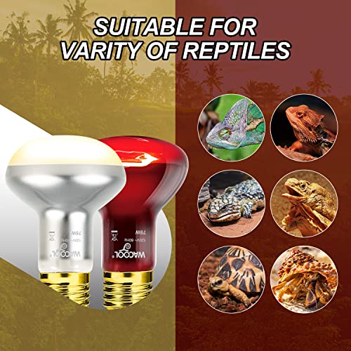 WACOOL 2Pack 75W Reptile Heat Lamp Day & Night Kit, Nature Simulated Basking Daylight & Nightlight Heat Lamp Bulbs for Reptiles & Amphibians, UVA Heat Lamp for Bearded Dragon Gecko Turtle Lizard - style: 75W-2 PACK