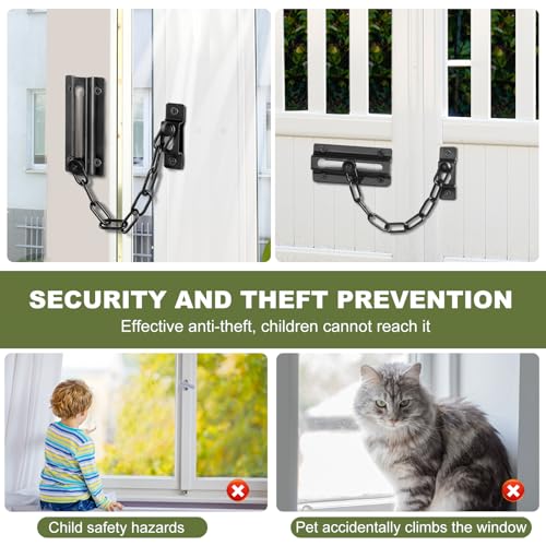 2 Pack Door Chain Lock Black, Security Door Chain for Inside Door, Premium Thickened Chain Door Lock with 12 Screws