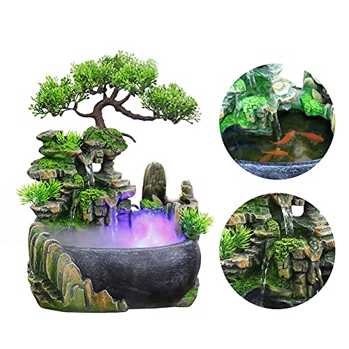Rockery Stream Tabletop Fountain, Zen Meditation Indoor Waterfall Feature with Automatic Pump and Switch, Desktop Fountain for Home Office Bedroom Decoration(US regulations Include Fog)