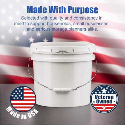 3.5 Gallon Bucket, Food Grade w/Lid BPA-Free, 1 Pack/White | Airtight Gasketed Tear Strip Lid, Heavy-Duty 90 Mil HDPE Plastic Pail, Bulk Storage, Food Safe Durable Container, Made in USA - size: 1 Pack