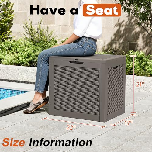 Outdoor Storage Box, Resin Deck Boxes Indoor and outdoor, Waterproof Storage Box Lockable Lid (Grey, 35 Gallon) - color: Rattan Grey, style: 35 Gallon