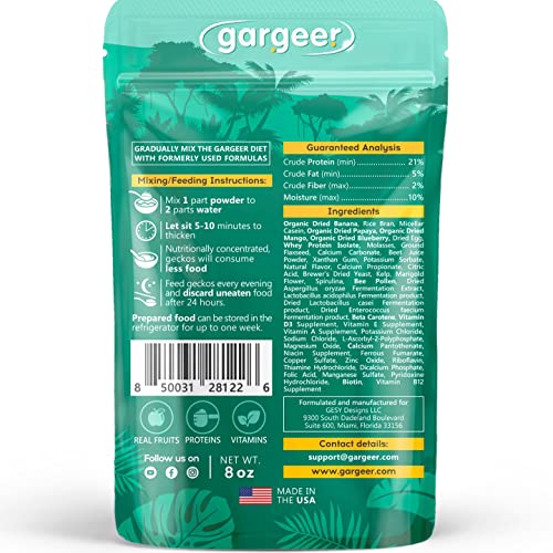 Gargeer 8oz Gentle Geck Fruitblend Diet - Crested Gecko Food. Made in USA | Expert-crafted superfood! Organic mango, papaya, blueberry & banana with bee pollen & probiotics. Zero soy or fillers - size: 8 Ounce (Pack of 1)