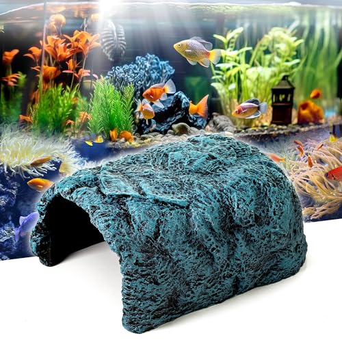 Hide Cave Aquarium Decorations Aquarium Terrarium Decor | Premium Resin Hideout for Reptiles & Amphibians - Fish Hiding Spot with Realistic Moss Rock Look