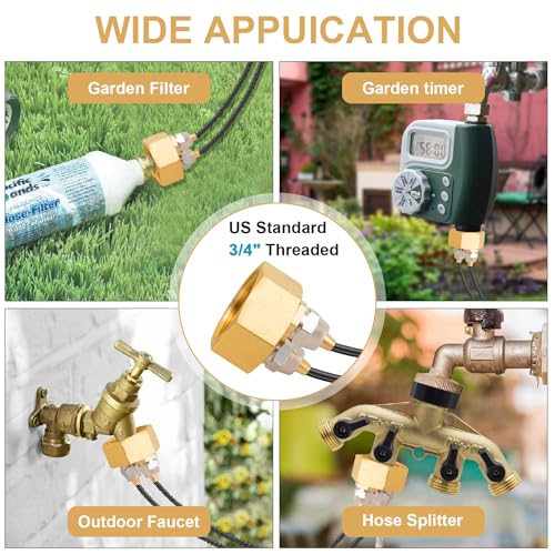 2 Pack Garden Hose Adapter, Solid Brass Standard 3/4" Female Thread to 1/4" Dual Tube Adapter for Water Hose,Convert 3/4" Garden Hose to 1/4" Tube - size: 2 Sets 3/4" to Dual 1/4" Adapter
