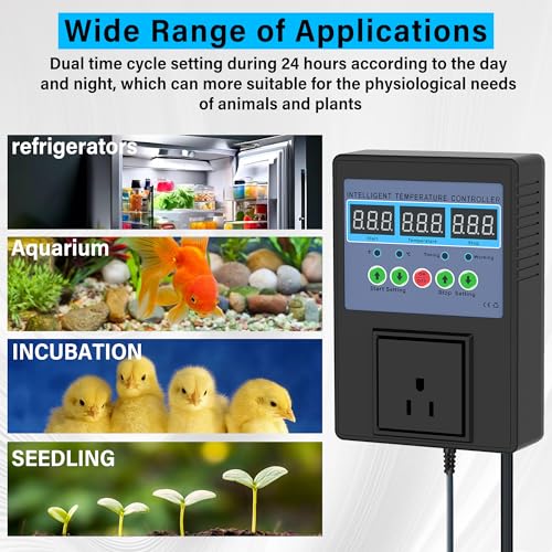 TempMaster Digital Temperature Controller,Heating & Cooling Thermostat | Dual Relay 15A 3300W,-20~120℉ Incubator Thermostat with Waterproof Probe,Temperature Control Switch for Reptile Tank - color: Black