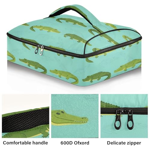 Alligators Reptiles Teal Insulated Casserole Carrier Print Food Carriers with Dish Storage Leakproof Lasagna Holder Bag for Hot Cold Food