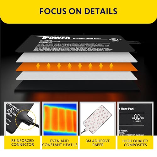 iPower 4x7 Inch Reptile Heating Pad, Under Tank Heater Terrarium Warmer Heat Mat for Turtles, Lizards, Frogs, Snakes, Safe & Energy-Efficient - color: Black/Heat Pad, size: 4" x 7"