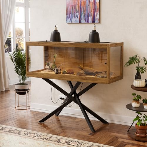 PAKASEPT 80 Gallons Bearded Dragon Tank with Leg Stand,Tempered Glass Reptile Enclosure with Metal Mesh Top,Snake/Lizard Tank for Chameleon,Tortoise,Hecko,Brown - size: 80 Gallons