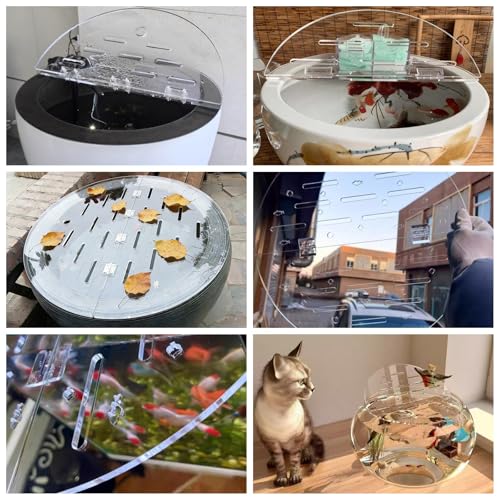 LZMZMQ Clear Acrylic Lid for Round Aquarium, Cat Proof Fish Tank Top Cover, Cuttable Terrarium Anti-Jump Hood with Hole & Hinges, Folding Flip-top(12.0in/30.5cm) - size: 12.0in/30.5cm