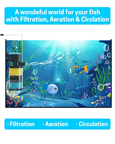 AquaMiracle Aquarium Filter 3-Stage in-Tank Filter Internal Fish Tank Filter Turtle Filter for 10-40 Gallon Fish Tanks with Dual Water Outlet & Aeration - size: For 10-40 Gal Aquarium