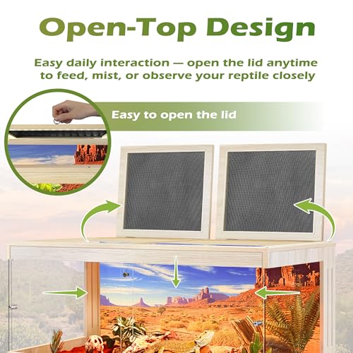 ROYXEN Bearded Dragon Tank with Leg Stand,82 Gallon Tempered Glass Reptile Tank with Metal Mesh Top, 3-Side Clear Anti-Scratch Glass Lizard Tank,Snake Tank for Reptile Habitat (Oak,48" Length) - color: Oak, size: 82Gal,48x20x20inch