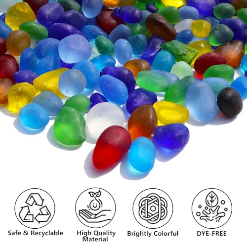 QYGL Sea Glass Stones - 0.9LB Colorful Frosted Glass Pebbles Gemstones | Perfect for Aquarium Rocks, Fish Tank Gravel, Vase Fillers, DIY Crafts, and Home Decor - color: Colorful